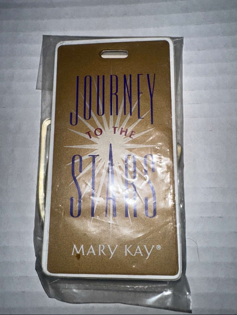 Mary Kay Gold Badge Holder with Purple and White 'Journey to the Stars' Design